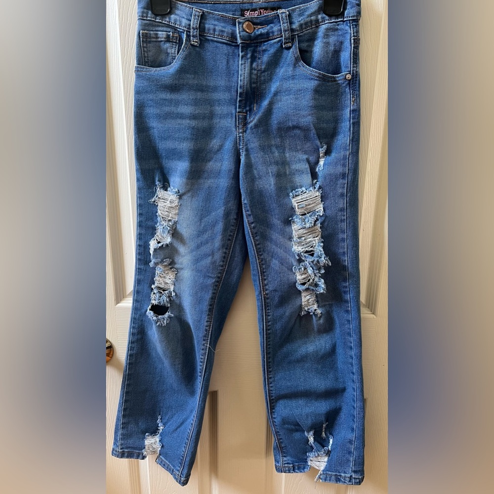 SimplYoung Girls Blue Highwaisted Ripped Baggy Jeans